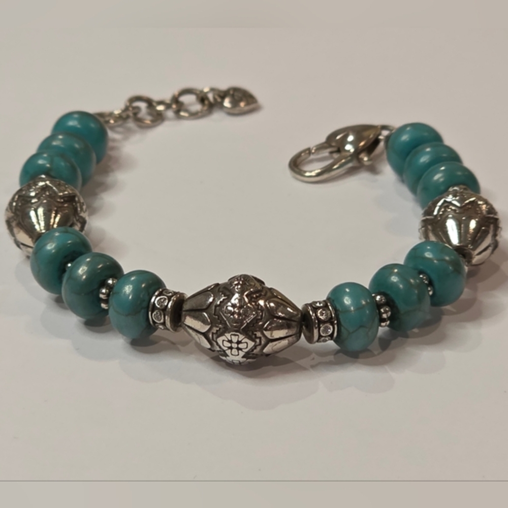Brighton Southwestern Chunky Turquoise and Silver Plated Beaded‎ Bracelet